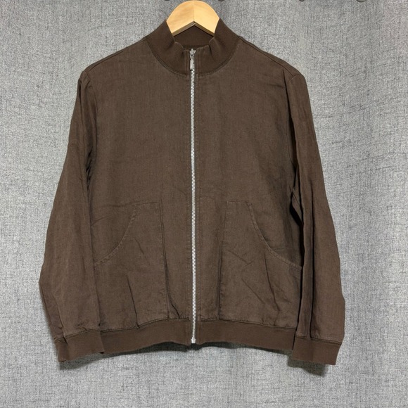 Chico's Design Jackets & Blazers - Chicos Design Jacket Women 1 Small Brown Linen Zip Up Bomber